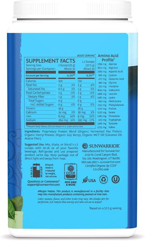 Sunwarrior Warrior Blend, Organic Vegan Protein Powder with BCAAs and Pea Protein (Natural, 30 Servings): Health & Personal Care