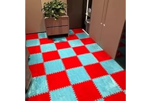 20pcs Plush Puzzle Foam Floor Mat, 11.8x11.8in Soft Interlocking Carpet Tiles，Anti-Slip Puzzle Area Rug Playmat for Room，Red 