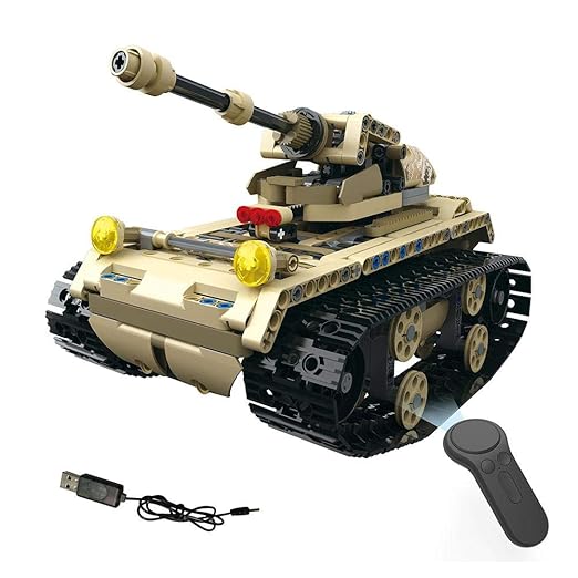 Dilwe RC Auto Bausteine DIY Spielzeug, 2,4 GHz 4 Kanäle Fernbedienung RC Militärauto, Leichter Panzer, Schwerer Panzer, Raket