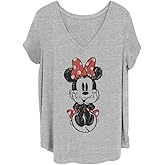 Disney Womens Disney Classic Mickey Sitting Minnie Sketch Junior's Plus Short Sleeve Tee Shirt