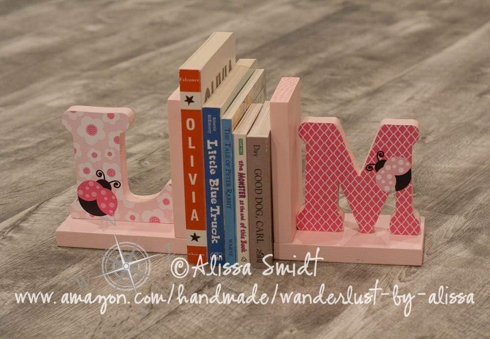 Ladybug Letter Bookends, Initial Bookends, Wooden Custom Bookends - Custom Created to Coordinate with Your Decor (alphabet bookends, name bookends)