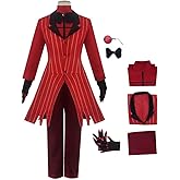 Howenlthy Adult Costume Demon Red Suit Hotel Halloween Cosplay Outfit Gothic Tailcoat Pants Radio Anchor Uniform Suit