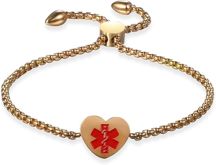 Flongo Medical Alert ID Link Bracelet, Women's Girl Stainless Steel