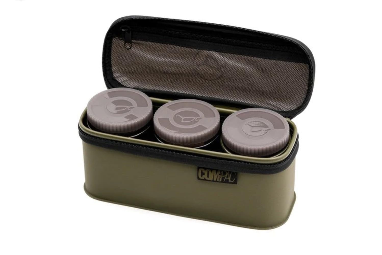 Korda Compac 3 Piece Tea Set | Waterproof EVA Pouch with Transparent Zipped Lid | Includes 3 High-Gloss China Mugs, Black-Plated Teaspoon, and Storage Pots for Tea and Coffee | Ideal for Anglers