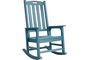 Psilvam Oversized Outdoor Rocking Chair, with 21" Wide Seat and 32" Tall Backrest, Pre-Assembled with Most Components for Effortless Installation (Blue)