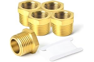TAISHER 2PCS Brass Reducer Hex Bushing Threaded Pipe Fitting 1" NPT Male x 3/4" NPT Female Adapter
