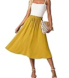 FREEOAK Women's High Waisted A-Line Midi Skirt