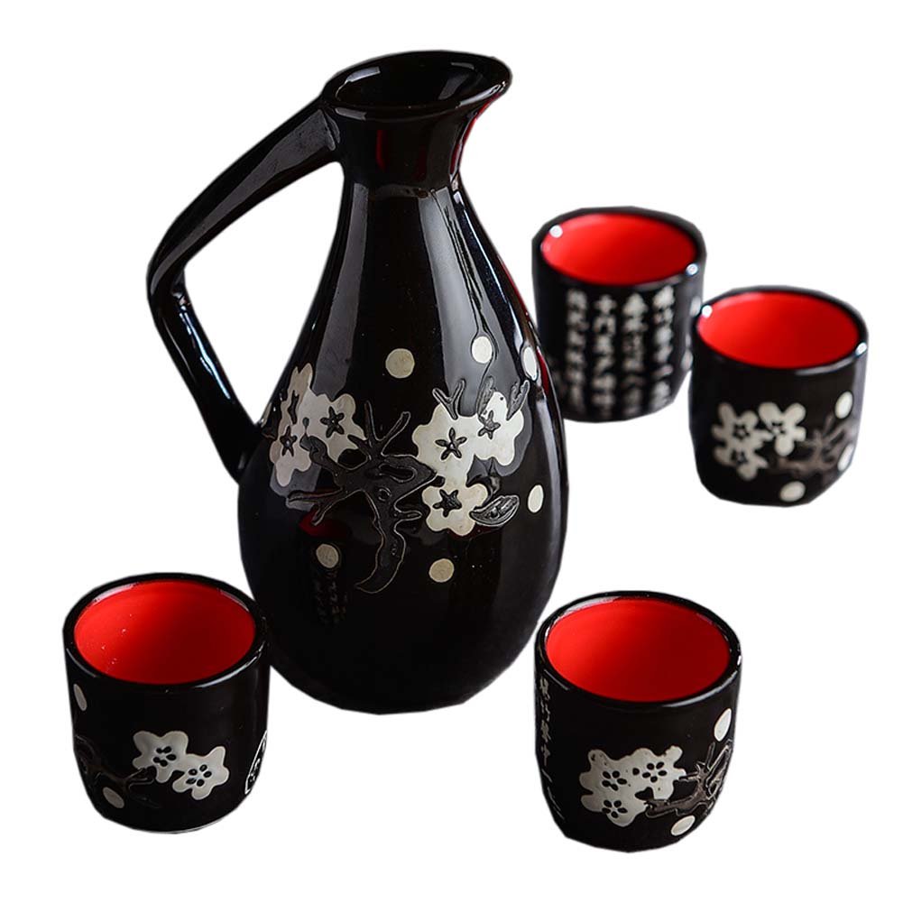 Set Sake Giapponese In Ceramica DOITOOL - 5 Pezzi Con Tazze (180 Ml) E Boccale (20 Ml)