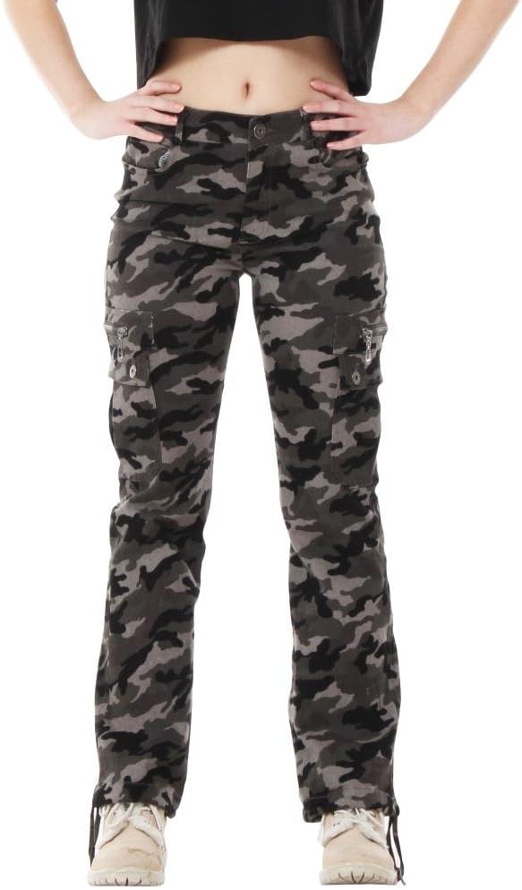 Army Military Style Camouflage Wide Leg Cargo Pants Combat Trousers - Green & Grey