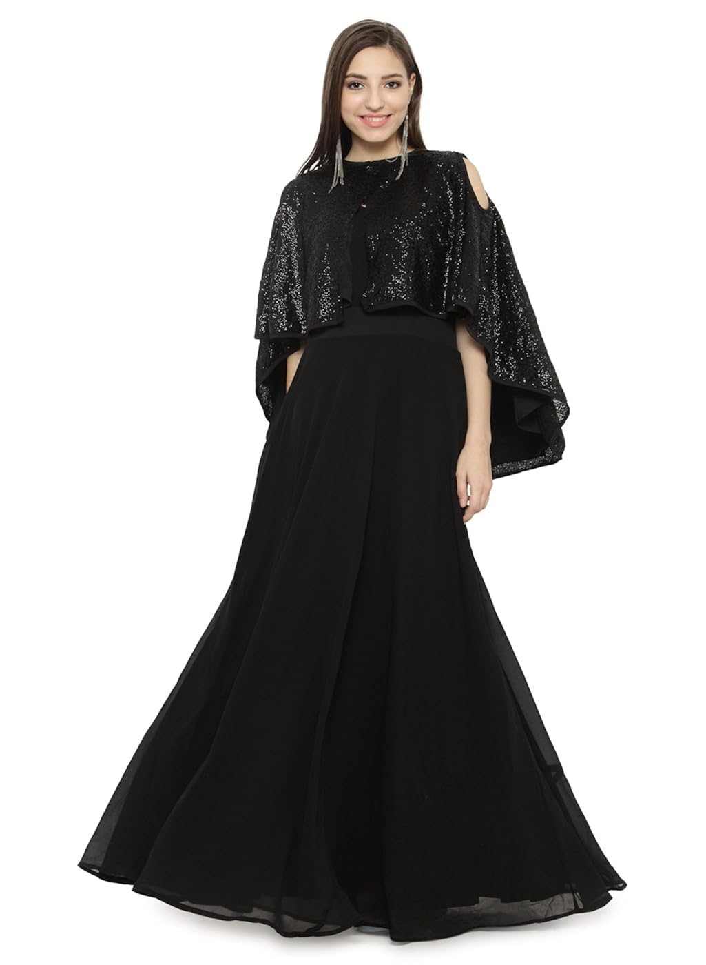 just wow black poly georgette women's dress