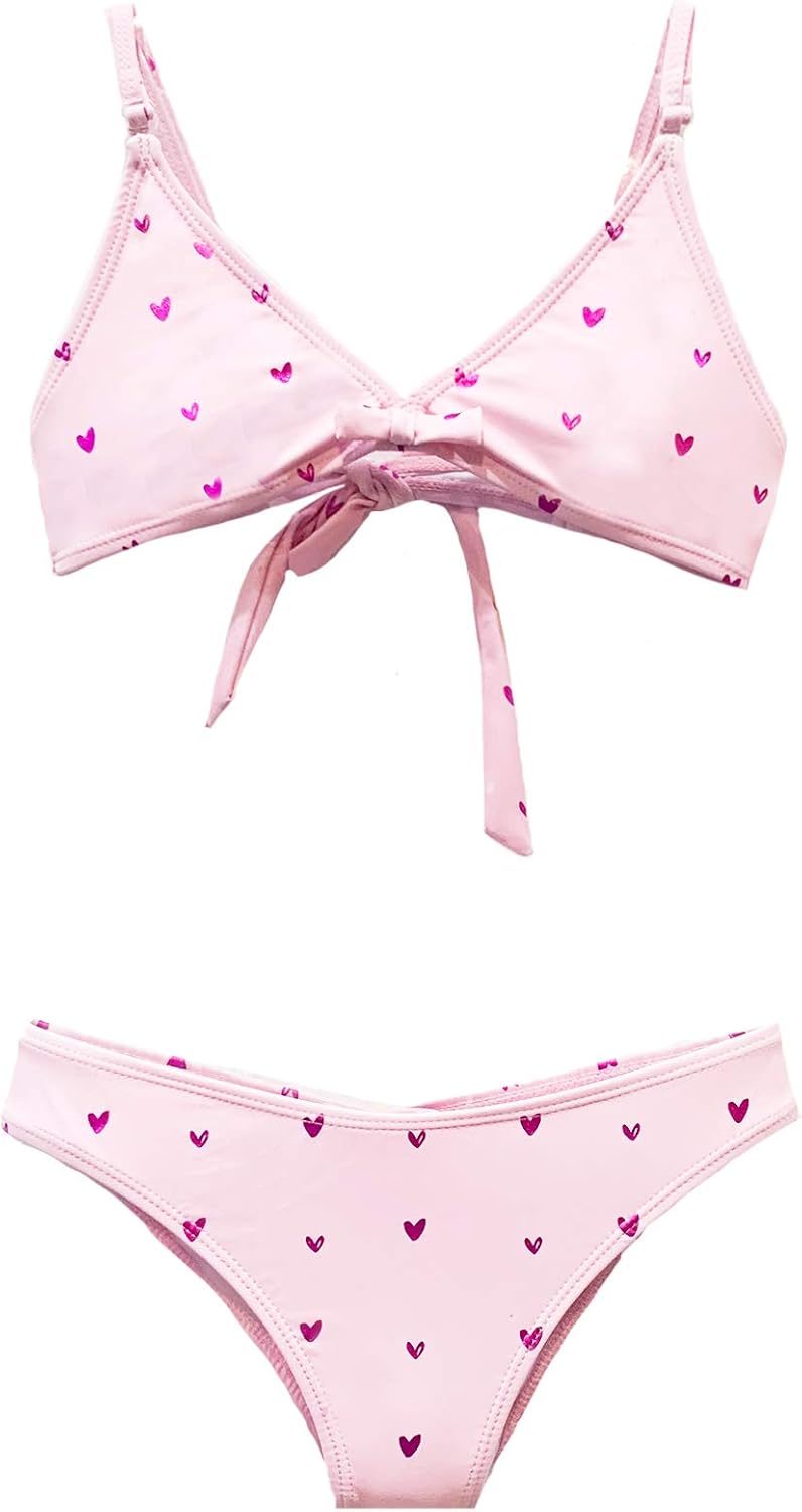 Limeapple Mimi Heart Foil Printed Bikini Size 10 Pink