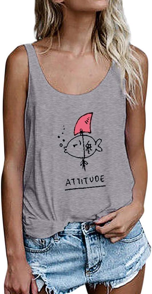 FarJing Women Letter Print Vest Sleeveless Loose Crop Tops Tank Tops Blouse Tops T-Shirt