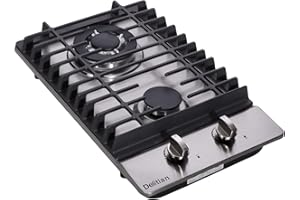 DELITIAN 12 Inch Gas Cooktop, Built-in Stainless Steel 2 Burners Gas Stove Top LPG/NG Convertible Gas Cooktop Dual Fuel Gas Hob for RVs, Apartments, Outdoor DT223-01