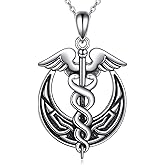 AOBOCO Caduceus Necklace 925 Sterling Silver Celtic Moon Nursing Medical Symbol Pendant Necklace Graduation Jewelry Gifts for Women Nurse Doctor RN Student