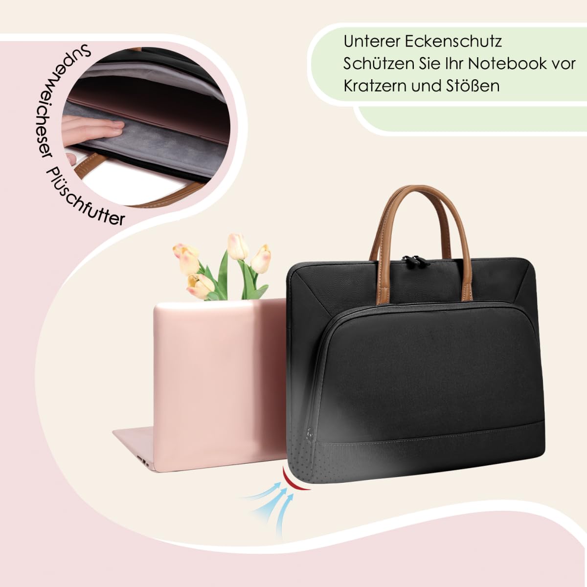 Clufar Laptoptasche 15,6 Zoll Wasserdichte Laptop Tasche 15+ Zoll Herren Business Notebooktasche Computer Tasche Laptophülle Bag Schwarz für Reisen Geschäft Black 5