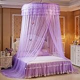 Guerbrilla Luxury Princess Pastoral Lace Bed Canopy Net Crib Luminous butterfly, Round Hoop Princess Girl Pastoral Lace Bed Canopy Mosquito Net Fit Crib Twin Full Queen Extra large Bed (purple)