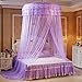 Guerbrilla Luxury Princess Pastoral Lace Bed Canopy Net Crib Luminous butterfly, Round Hoop Princess Girl Pastoral Lace Bed Canopy Mosquito Net Fit Crib Twin Full Queen Extra large Bed (purple)
