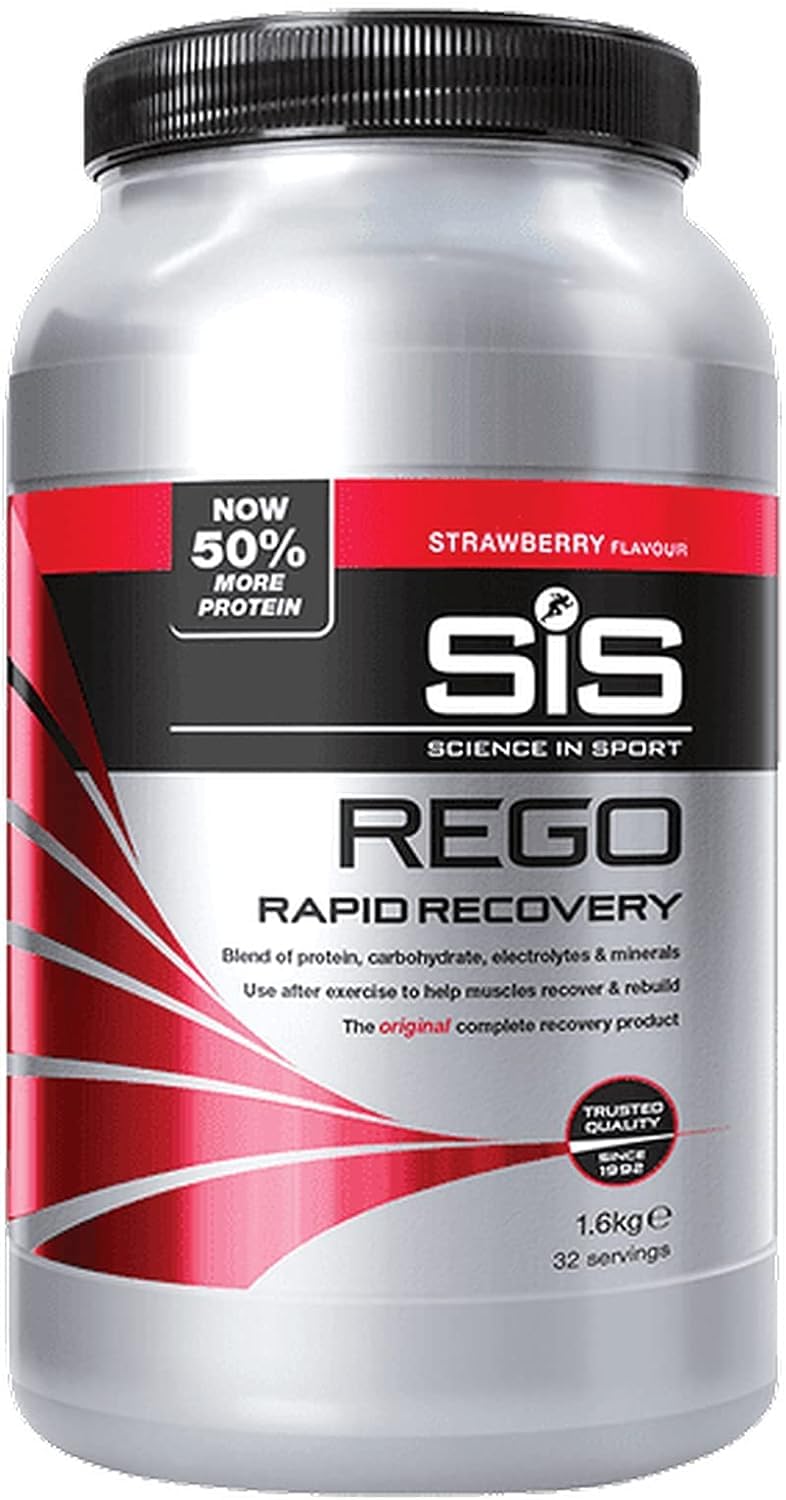 Science In Sport REGO Rapid Recovery Drink Powder, Post Workout Protein Powder, 20g of Protein, Strawberry Flavour, 32 Servings Per 1.6kg Bottle