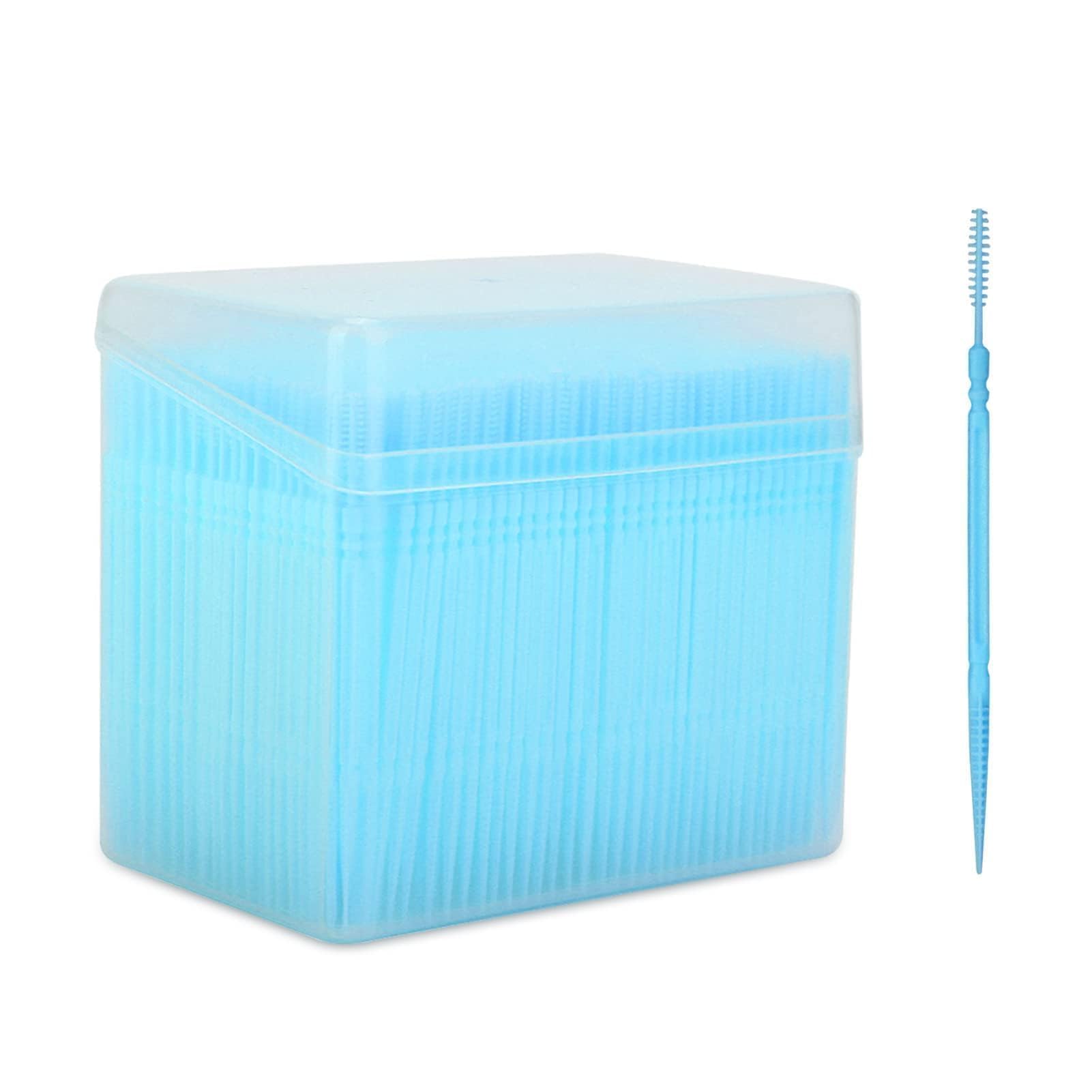 Agatige 1100 Pieces Double Head Dental Picks, Soft Plastic Brush Picks Toothpicks Tooth Floss Picks Interdental Brush Flosser Sticks Toothpick Tooth Flossing Oral Dental Brush Cleaning Tool(Blue)
