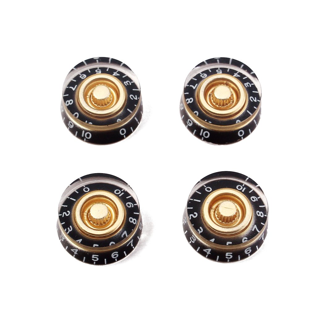 Alnicov Black With Gold Guitar Speed Dial Knobs Control Knobs For Electric Guitar 4Pcs
