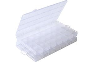 QYING 2Packs 28 Grids Plastic Organizer Box,Clear Beads Organizers Storage Box with Fixed Dividers,Acrylic Organizers Box for Jewelry,Beads,Earrings, Art DIY, Craft