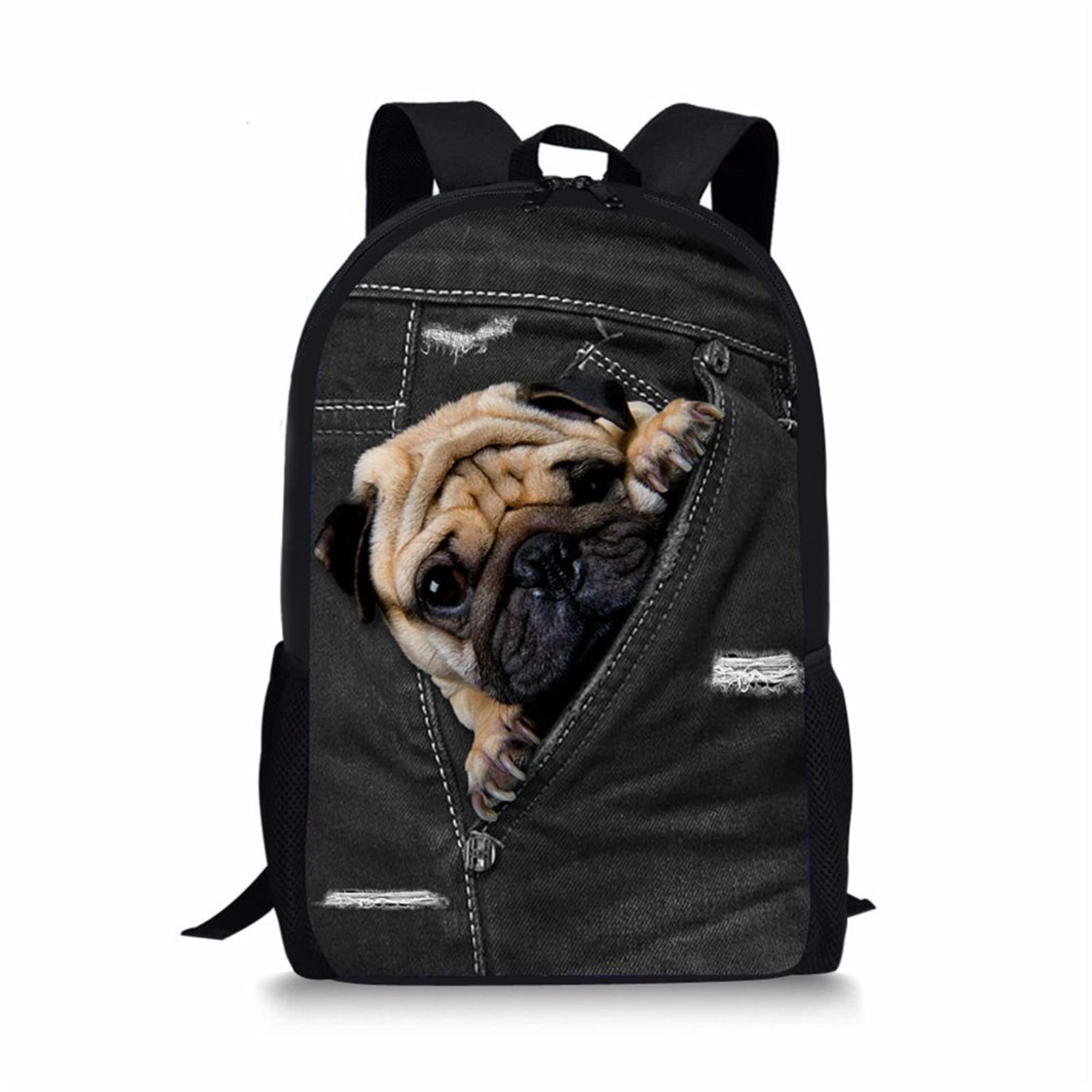 Showudesigns Rucksack for Girls School Bag Puppy Pug Dog Backpack for Children Fashion Satchel Bookbag
