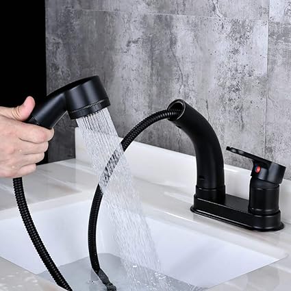 Jackeylove Küchenspülbecken Wasserhahn Black Kupfer Ausziehhahn verstellbare Düse Form Waschbecken Wasserhahn