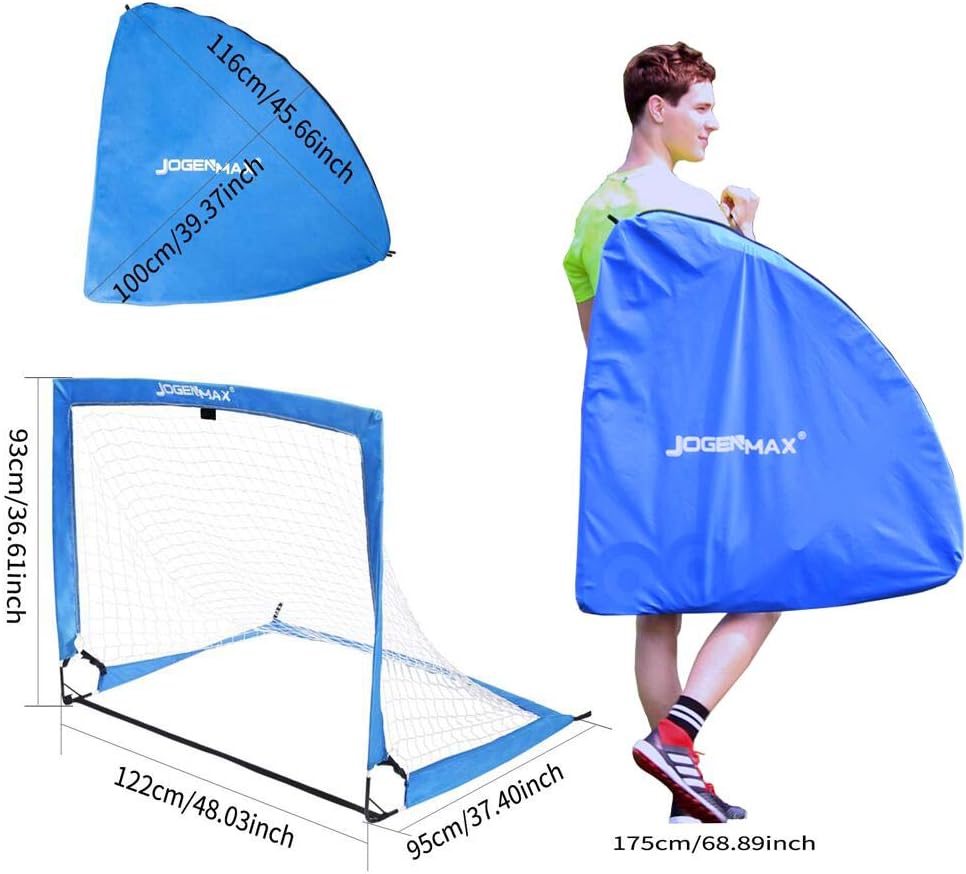 JOGENMAX Portable Soccer Goal, Pop Up Goal Nets with Aim Target, Set of 2, with Agility Training Cones, Led Lights and Portable Carrying Case for Kids & Adults Size 4‘X3’X3‘ : Sports & Outdoors