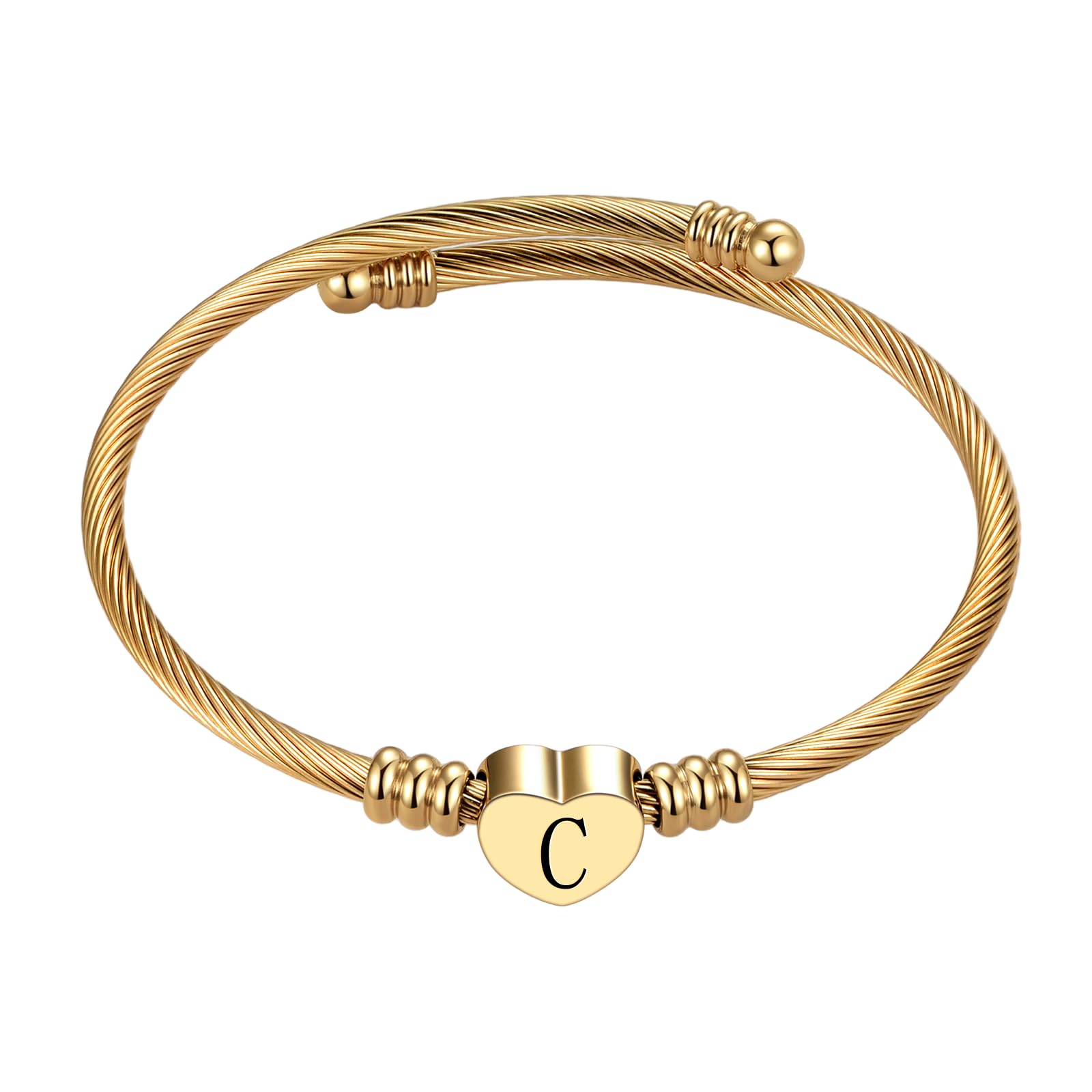 SBI Jewelry Initial Cuff Bracelet Letter C Heart Bangle Bracelet Sister Mum Birthday, Gold