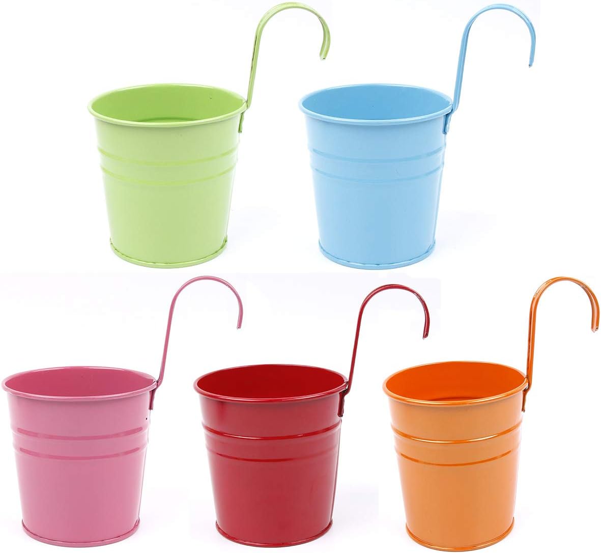 MOTZU 50 Pieces Hanging Flower Pots, Colorful Balcony Garden Iron Pots,Nursery pot Plant Planter Buckets with Removable Hooks,Wall Planter,Bright Flowers Plants Container,Herb Gardening Metal Bucket
