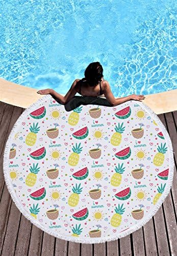 Utopone Large Round Beach Towels Microfiber Pineapple Watermelon with Tassels Soft Water Absorbent Multi-Purpose Circle Beach Throw Blanket for Adults(59 Inch)