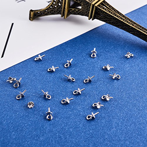 PH PandaHall 925 Sterling Silver 5mm Eye Screwed Pins 20pcs for Half Drilled Pearl Cup Bail Charm Pendant
