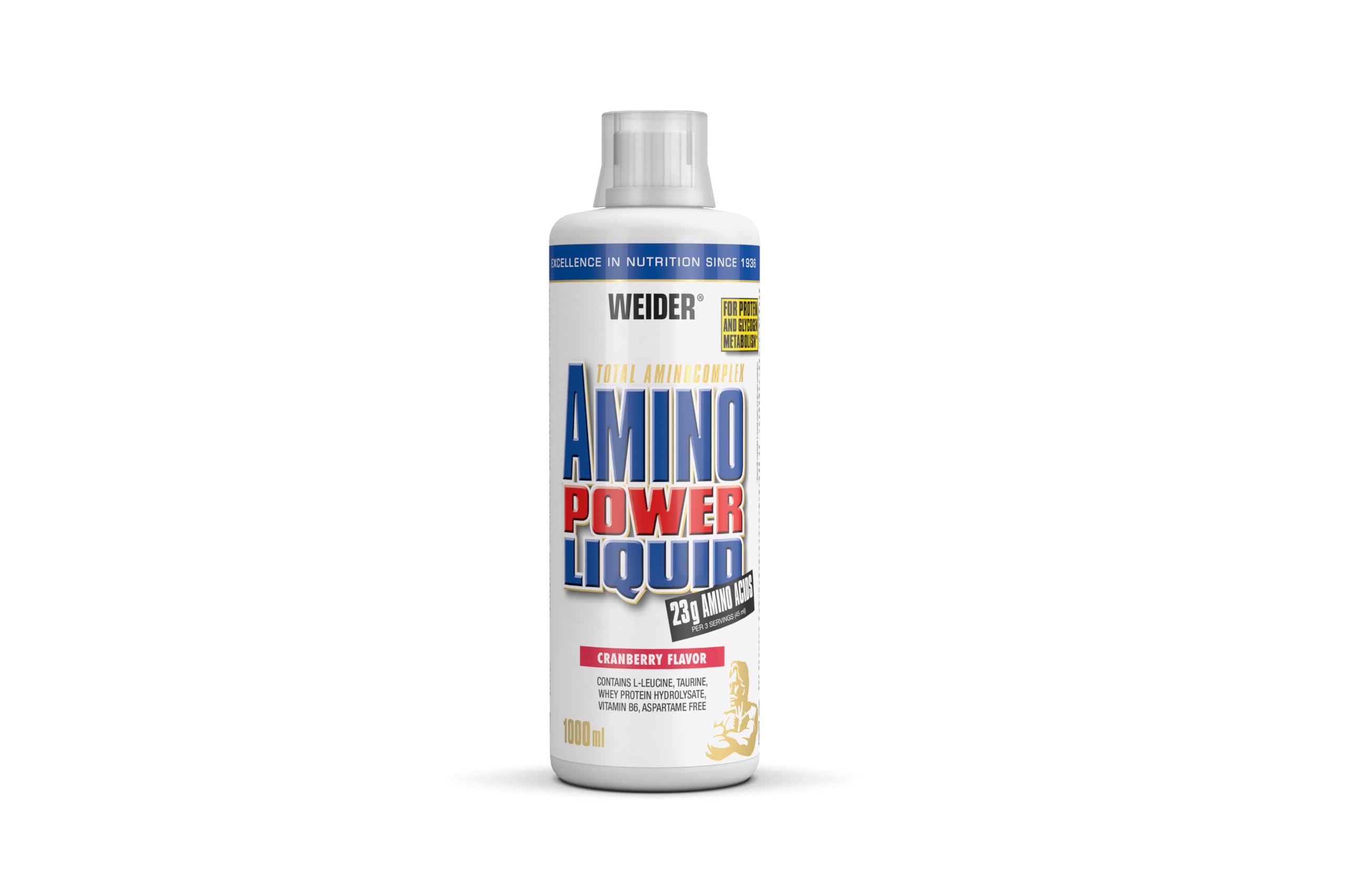 Weider Amino Power Liquid 1L Cranberry, Essential Amino Acids, L-leucine, Free Taurine, Vitamin B7