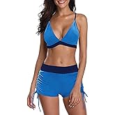 Century Star Two Piece Swimsuit with Boy Shorts Swimming Suits for Women Bikini Set V Neck Bathing Suit Swimwear