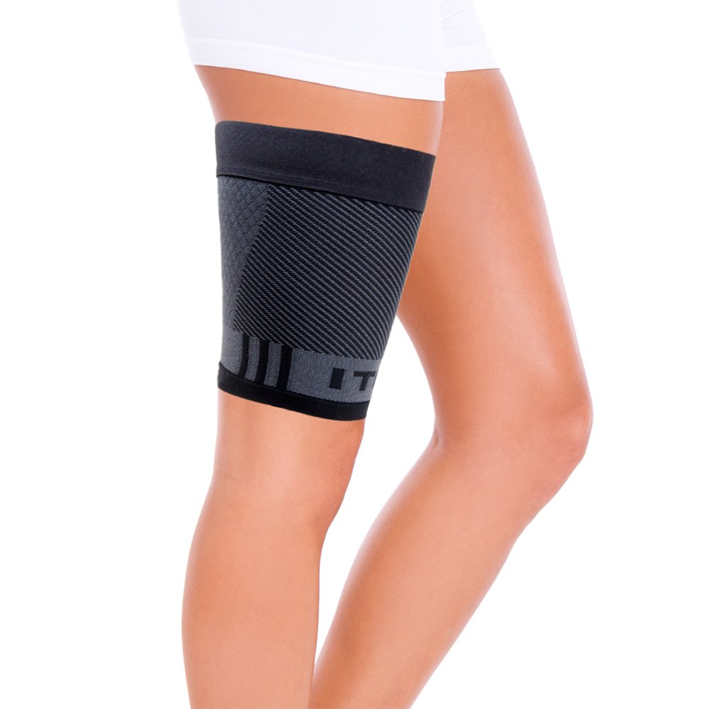 Orthosleeve® QS4 Thigh Compression Sleeve | Black size S | Exclusive 4 Zone Compression Technology® | Built-In ITBS Band | Quad Strain, Hamstring, Leg Fatigue Therapy & Relief | Lightweight Strap | Boosts Circulation