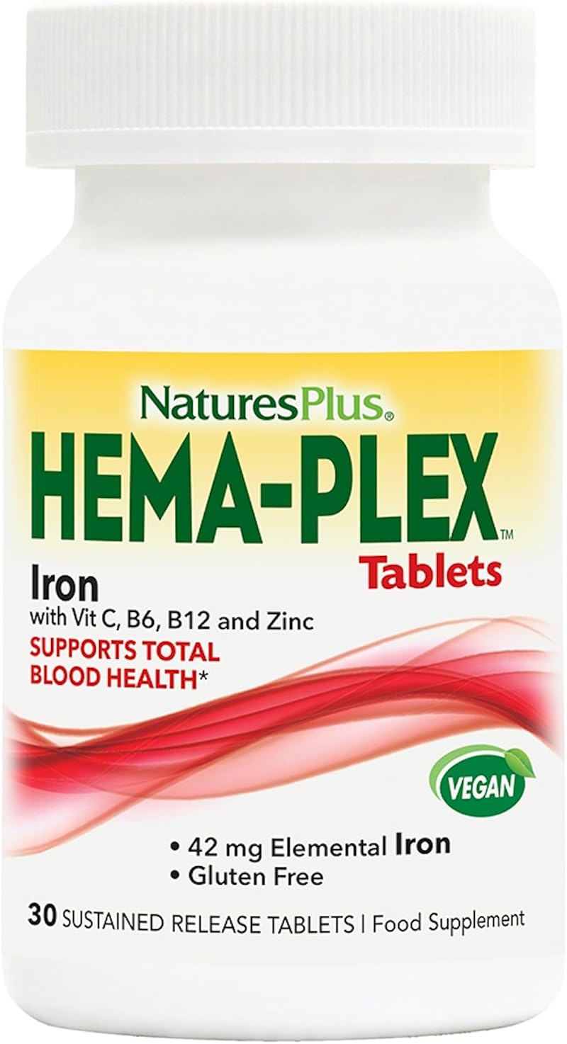 Nature's Plus Hema Plex Iron Supplement, Vegan, 30 Tablets, Immune Support