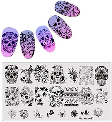 1Pc Spider Web Nail Stamping Plate Skull Rose Patterns Rectangle Nail Art Stamp Stamping Template Image Plate Stencil