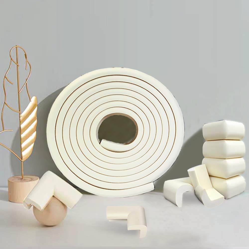 Safety Corner Protectors, Edge & Corner Guards for Kids and Baby Proofing, Table Protector- Corner Cushion and Edge Safety Bumpers 4m (13.2ft + 8 Corners with Strong Adhesive, Cream-Coloured)