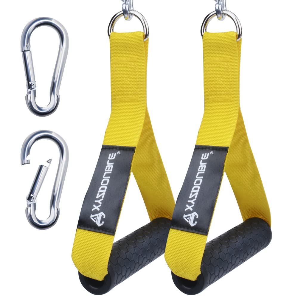 Resistance Bands Handle Cable Attachments Heavy Duty Cable Machine Attachment Fitness Grip with Solid ABS Cores Durable Carabiners for Cables Crossover LAT Pull Down Home Gym Yellow