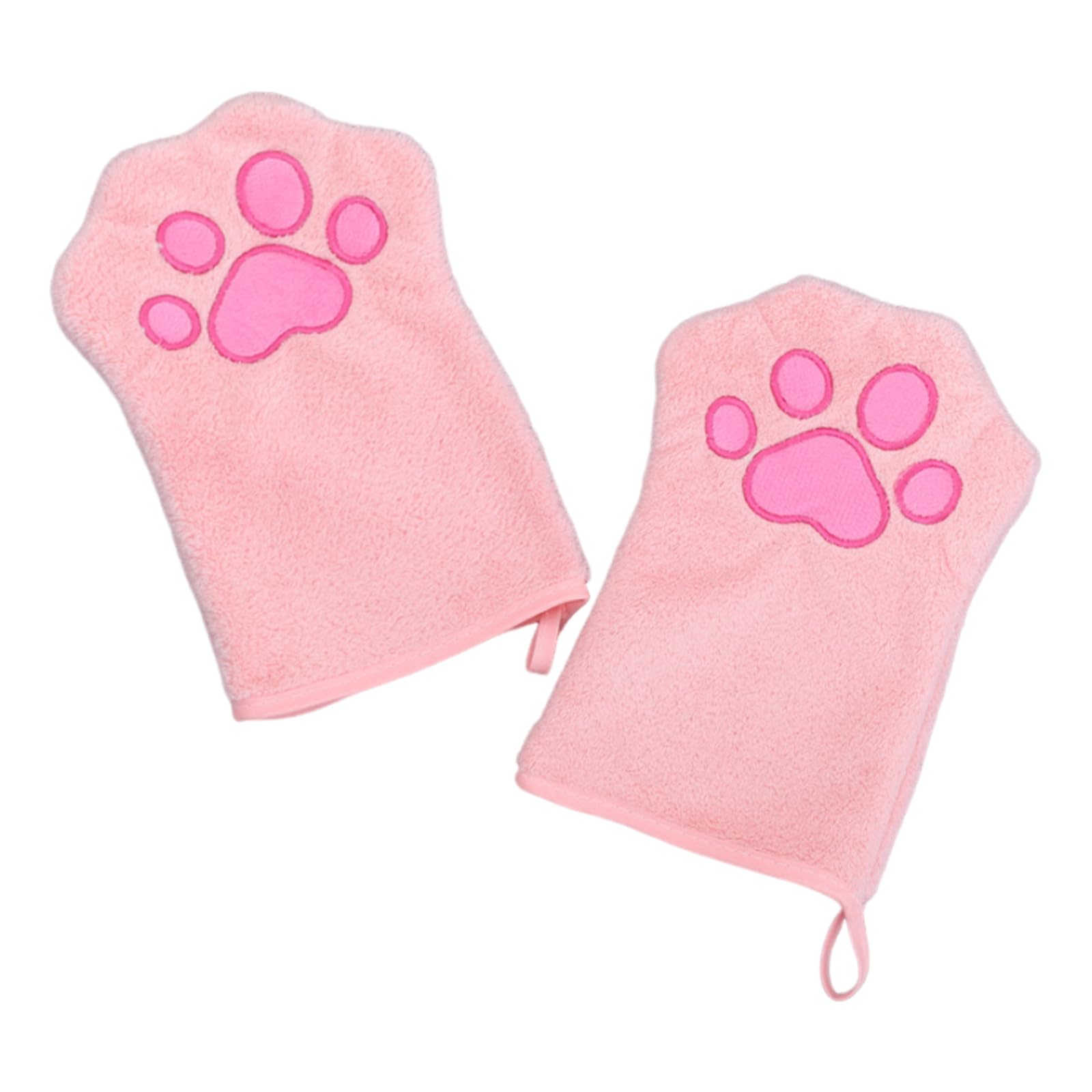 CavspkArt 2 Pcs Dog Cleaning Towels Glove for Dogs and Cats, Soft Microfibre Pet Towel Mitts Coral Fleece, Water-Absorbent Pet Drying Mitts, Cute Cat Paw Gloves Towel (Pink)