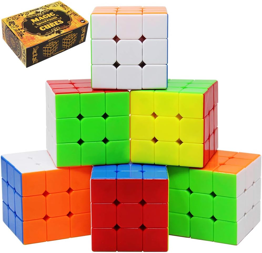 Speed Cube 6 Pack Magic Cube 3x3x3 Cube; Easy Smooth Turning Stickerless Anti-Pop Structure and Durable Puzzle Toys for All Age Kids and Adults, Professional Plays, Christmas Stocking Stuffers