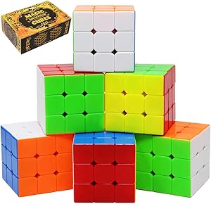 Speed Cube 6 Pack Magic Cube 3x3x3 Cube; Easy Smooth Turning Stickerless Anti-Pop Structure and Durable Puzzle Toys for All Age Kids and Adults, Professional Plays, Christmas Stocking Stuffers