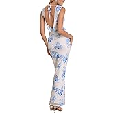 XinFSh Women's Bodycon Maxi Dress Sexy Backless Tie Mesh Long Formal Wedding Guest Cocktail Dresses