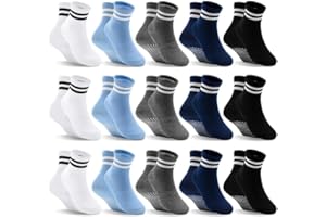 DECOVICI Toddler Grip Socks 15 Pairs, Boys Non Slip Crew Socks for 1-10 Years Kids Anti Skid Socks with Grips