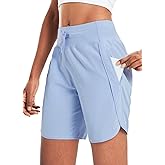 baleaf Women's 7" Athletic Long Running Shorts Workout Gym Quick Dry Hiking Shorts High Waisted Zipper Pocket