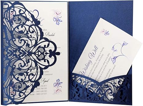 Amazon.co.jp: 10枚 レーザーカット 花柄デザイン 招待状 ポケット 三つ折り レース ウェディング 招待状 カード 婚約 結婚式  結婚式 誕生日 ブライダル 花嫁 シャワー パーティー free size ブルー 15579936698213: ホーム&キッチン