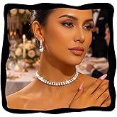 Aukmla Bridal Wedding Jewelry Set Silver Sparkly Pearl Choker Necklace Earrings Sets Rhinestone Prom Jewelry for Women and Brides