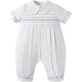 Booulfi Baptism Christening Outfits for Boys Easter White Romper Baby Romper Church Newborn Clothes