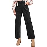 Acelitt Womens Casual Winter Corduroy Pants Fashion 2025 Loose Straight Leg Pants Trousers with Pockets Black XS