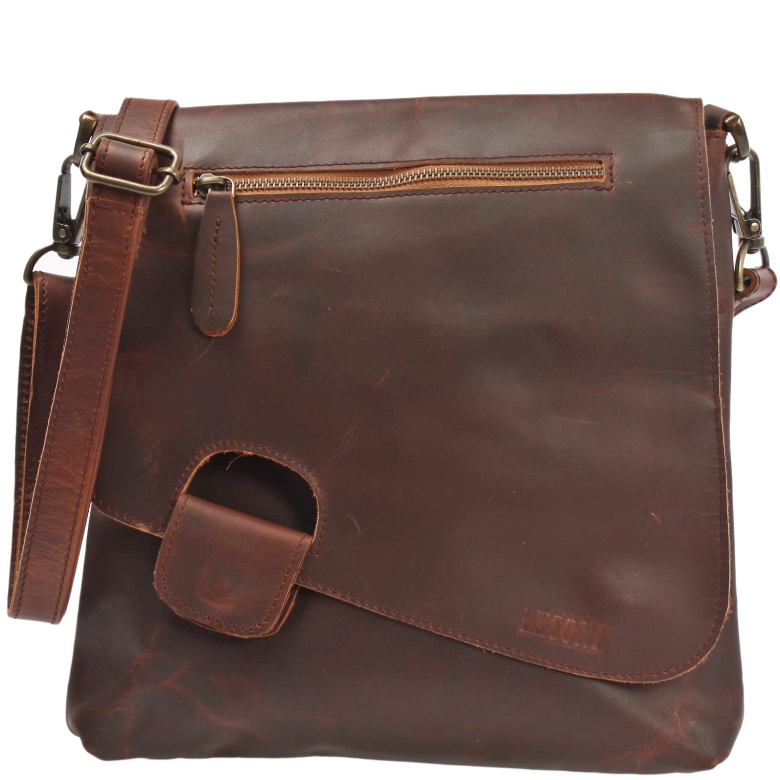 LECONI Shoulder Bag Genuine Cow Leather Used-Look Vintage Women + Men Handbag Leisure Cross-Body Handbag 29x29x6cm brown LE3027-wax